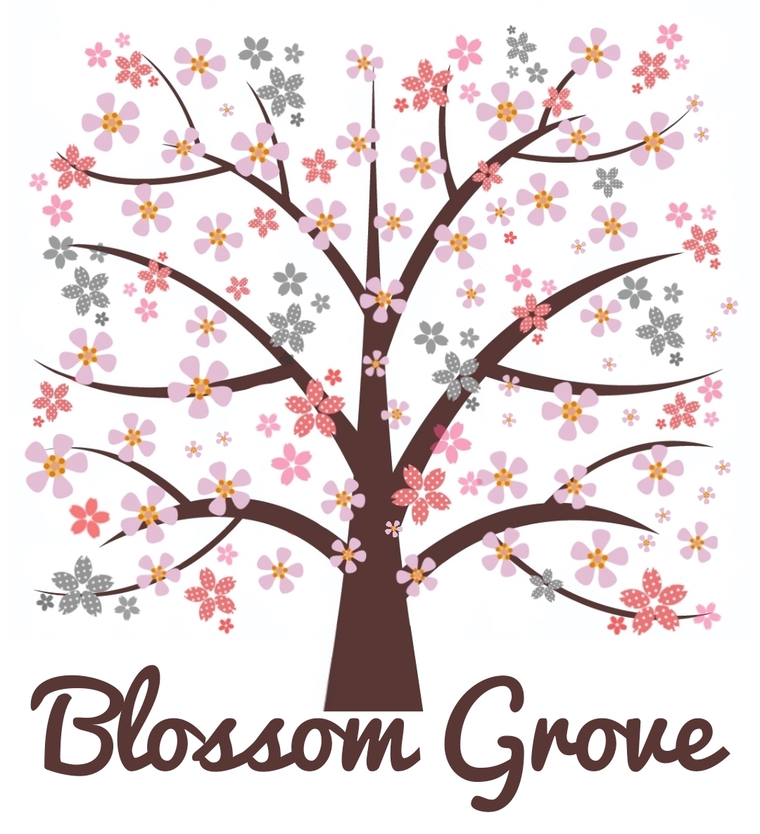 "Blossom Grove" logo of a pink blossom tree