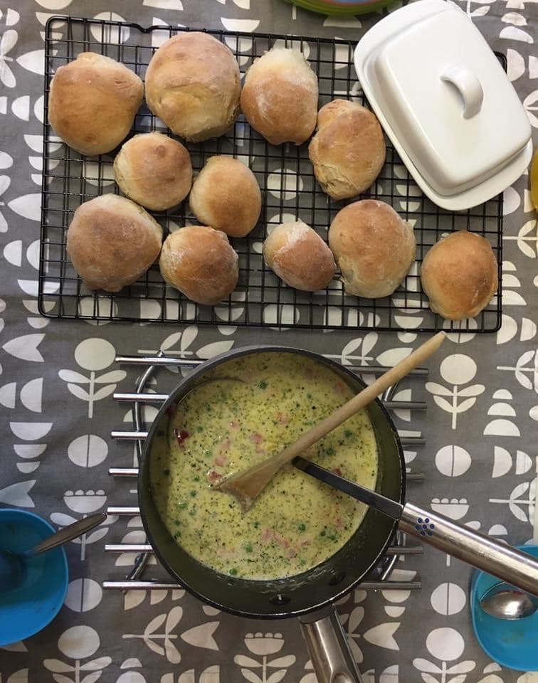 Bread buns and soup