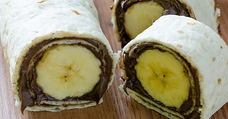 Close up of chocolate banana crepes